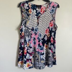 Melissa Paige Multicolor Patterned Crinkle Accordion Sleeveless Tank Top Sz XL